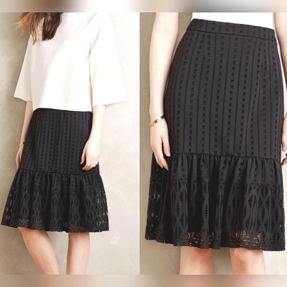 Anthropologie Moulinette Soeurs Perforated Fit & Flare Skirt in Black Size Small - Picture 1 of 12